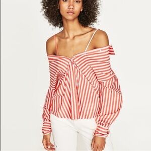 Zara Red White Stripe Multi Way Shirt Small